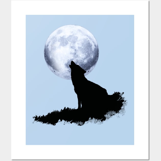 Wolf howling at the moon, nature and animals lovers Wall Art by Collagedream